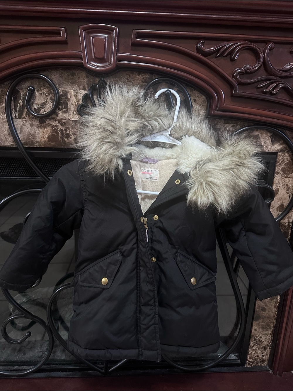 J. Crew Black Kids Puffer Jacket with Faux Fur Hood